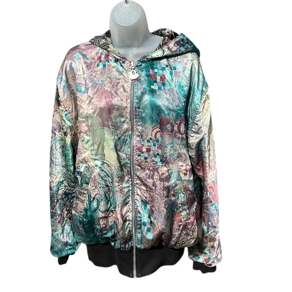 TRUE LOVE FALSE‎ IDOLS TLFI Men XL Erotic City Print Reversible Zip Hoodie Y2K